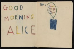 Alice Goldberger (1897-1986) was born in Berlin, Germany. Trained as a youth-work instructor, she ran a shelter for disadvantaged children and their families. When Hitler came to power, Alice, who was Jewish, had to give up her post. She immigrated to England in 1939. When war broke out, Alice was interned on the Isle of Man as an enemy alien. While there, she organized a children's facility.
Hearing of Alice's work in the camp, psychoanalyst Anna Freud (daughter of Sigmund Freud) intervened to secure her release. Alice then became the superintendent of a nursery for the children of working wartime mothers. In 1945, after the end of the war and the liberation of Nazi camps, Alice became caretaker, advocate, and teacher to 24 refugee children who were brought to England and were ultimately housed in an estate called Weir Courtney. She worked diligently to create a childhood for these young survivors of horrific experiences during the Holocaust. As Alice herself wrote in 1957: "I wanted the children to feel that the world is still full of good and friendly people, who stretch their hand across oceans and wide countries to help their fellowmen."  
These pages from a hand-drawn comic book are among the artworks and projects created by children at Weir Courtney, reflecting happier times under Alice's care.