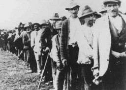 Tsiganes déportés vers Kozare et Jasenovac, deux camps de concentration croates. Yougoslavie, juillet 1942.