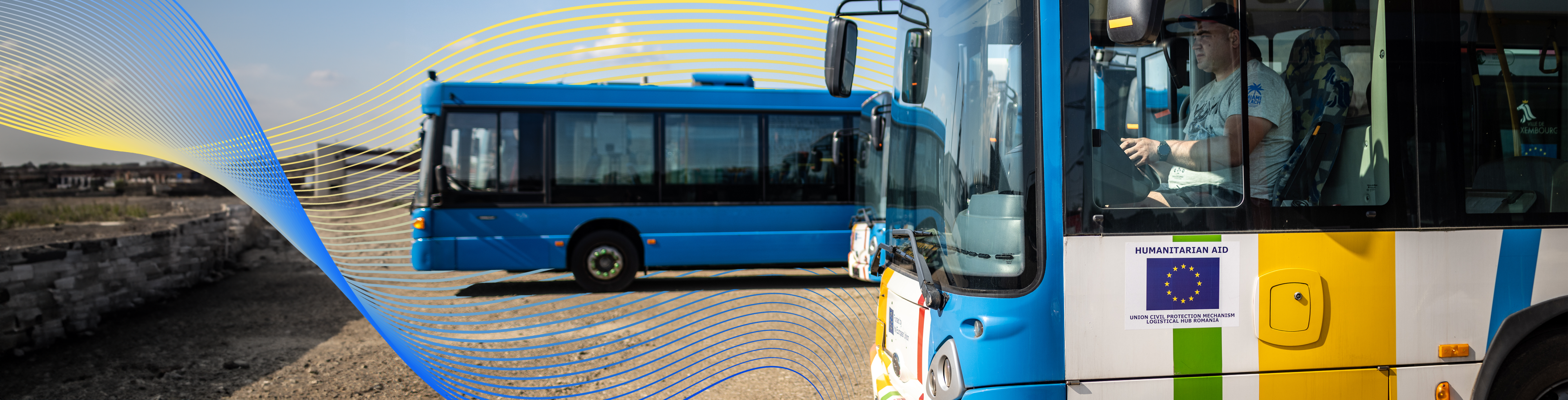 A driver moving a bus donated by Luxemburg city from the EU Civil Protection Mechanism’s logistic hub to the platform that will ship it to Ukraine