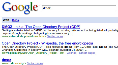 dmoz missing from google