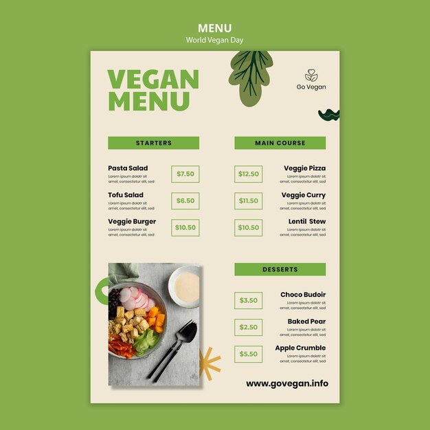 World vegan day menu template