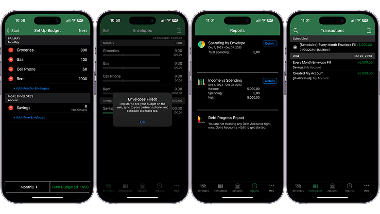 Screenshots of the Goodbudget app user interface