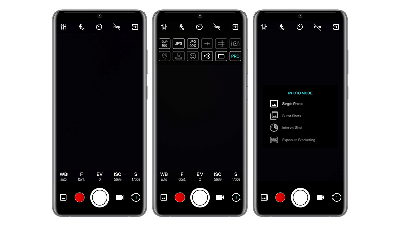 Screenshots of the ProCam X app user interface