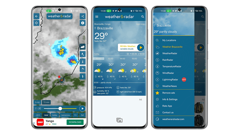 Screenshots of the Weather & Radar app user interface