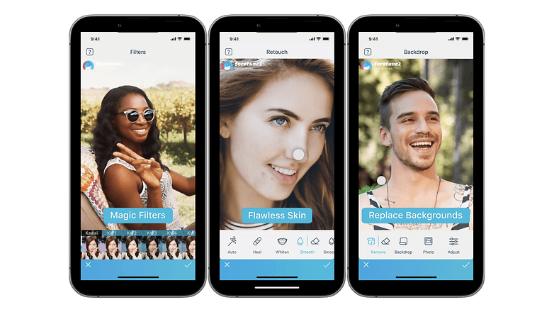Screenshots of the FaceTune app user interface