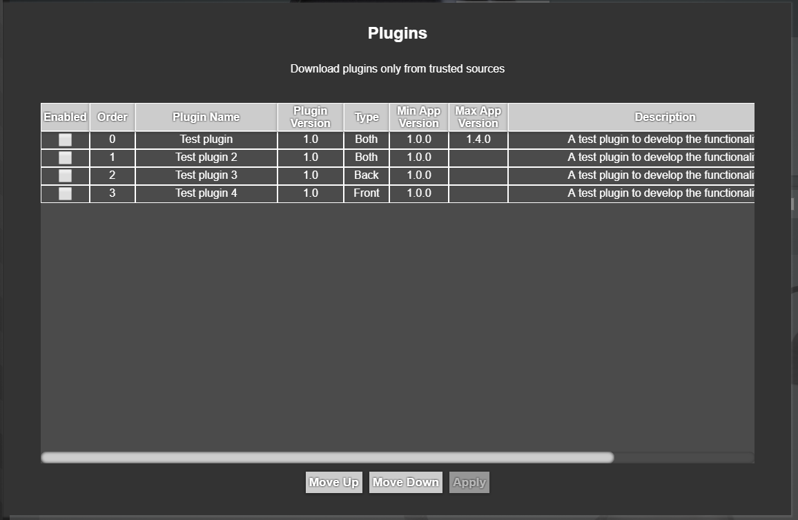 Plugins menu screenshot