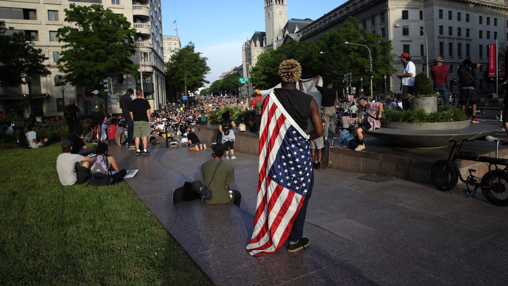 People attending a protest over the police killing of George Floyd on June 3, 2020 in Washington, DC