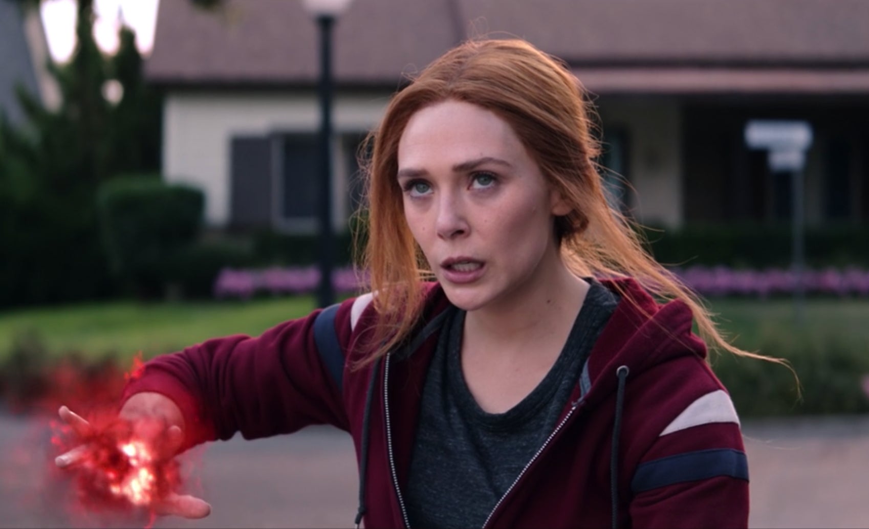 Wanda Maximoff (Elizabeth Olsen) gets ready to hex the hex out of some hexes.