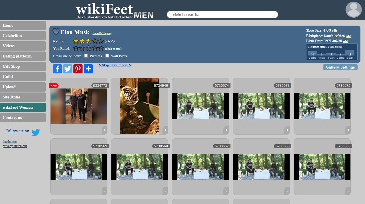 Screenshot: Wikifeet