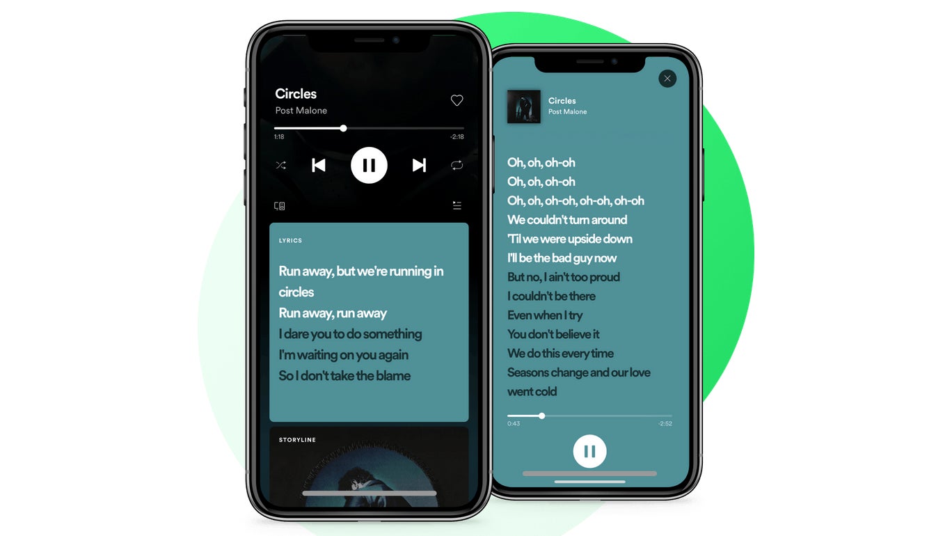 A glimpse at the Spotify lyrics feature from its partner, Musixmatch. 