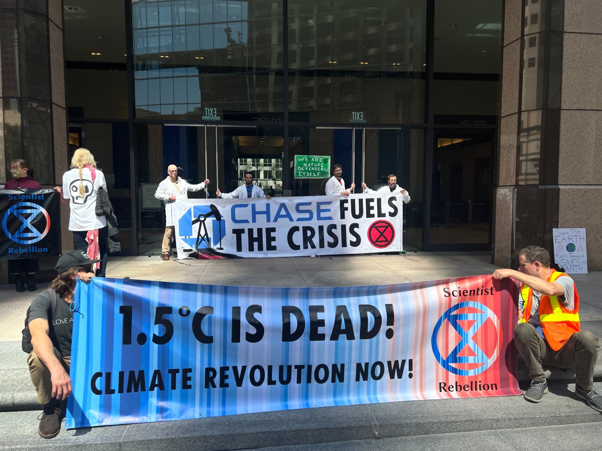 Protestors chained to Chase in Los Angeles.