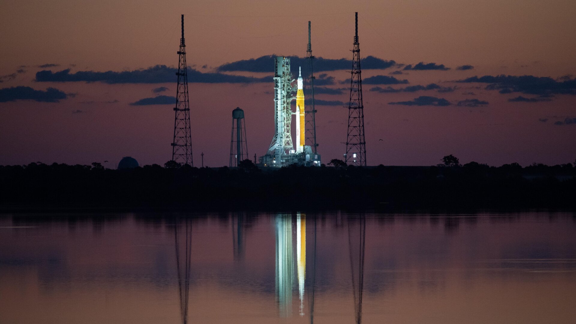 SLS on the launch pad at Kennedy Space Center, Florida.