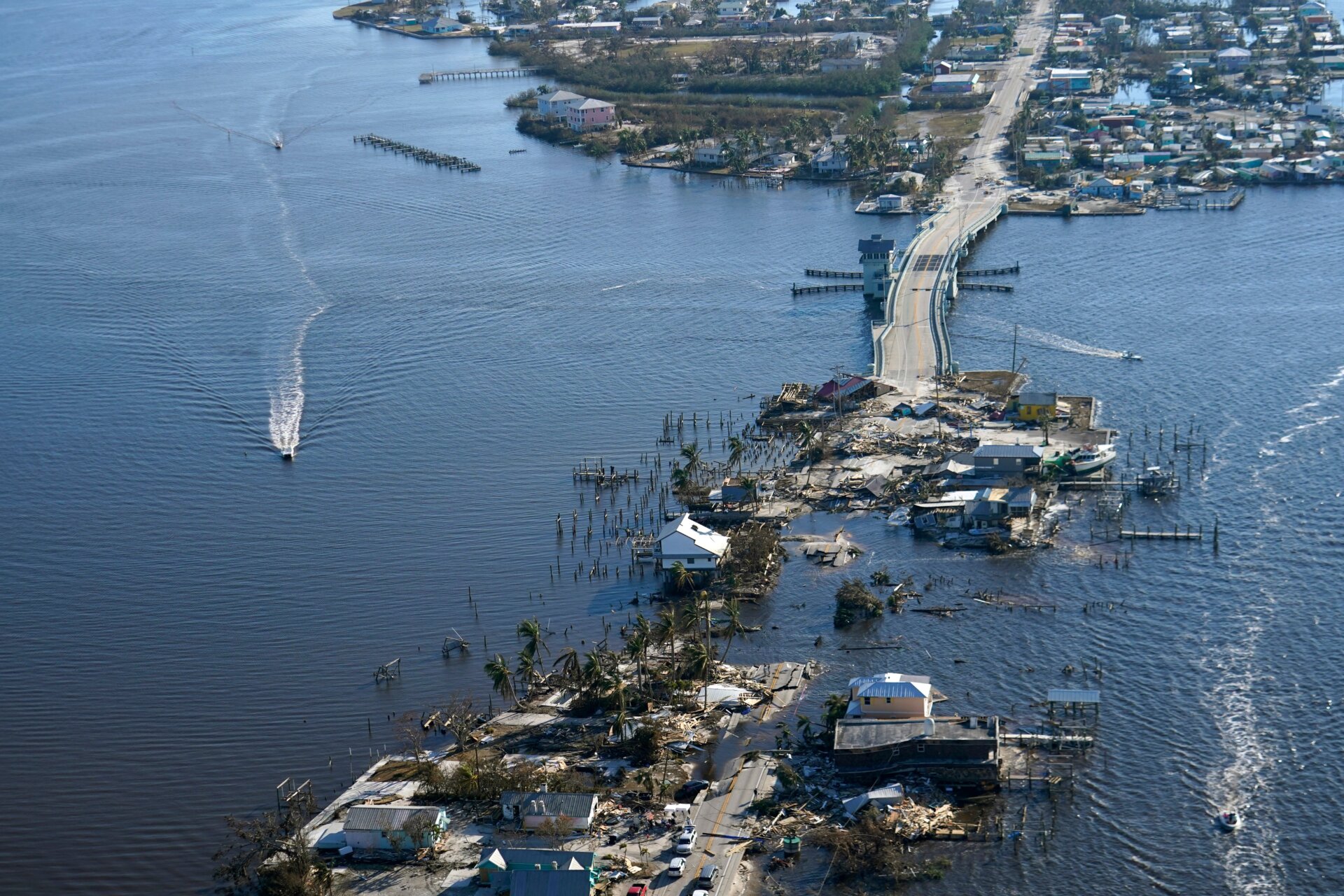 The bridge from Fort Myers to Pine Island, Florida, was one of the multiple lines of connection severed by Hurricane Ian.