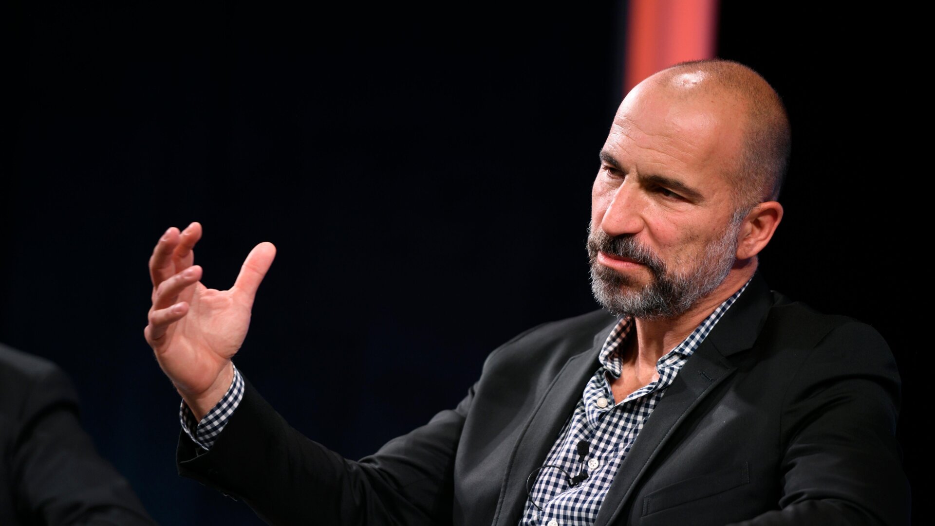 Uber CEO Dara Khosrowshahi speaking at the 2021 Concordia Annual Summit. Khosrowshahi previously said Uber had no plans for broad layoffs at Davos 2023.