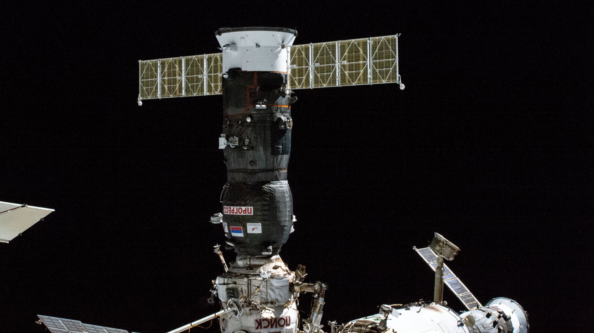 The Progress 82 vehicle docked to the ISS, October 28, 2022.