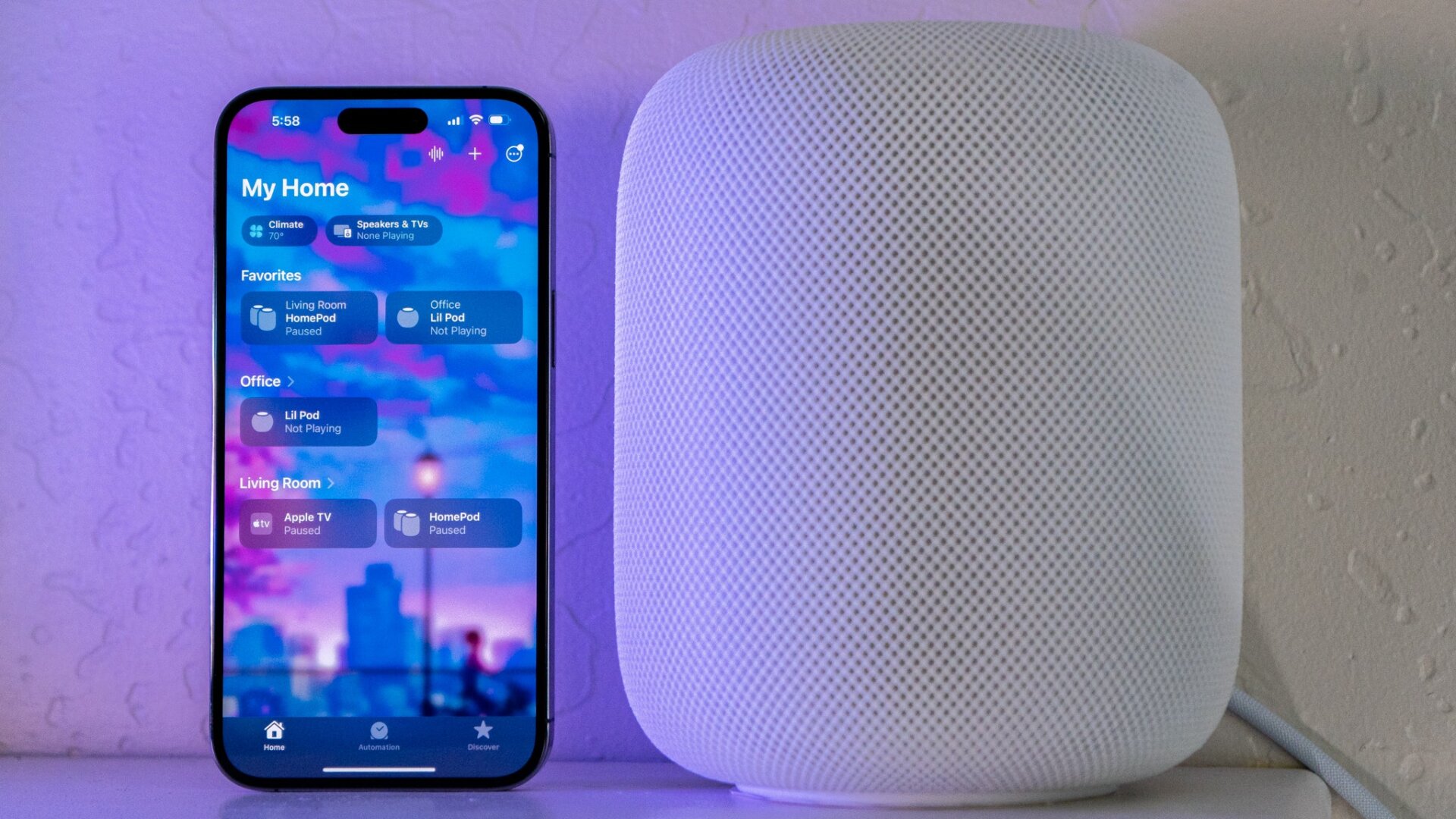 The HomePod can be controlled through the Apple Home app. 