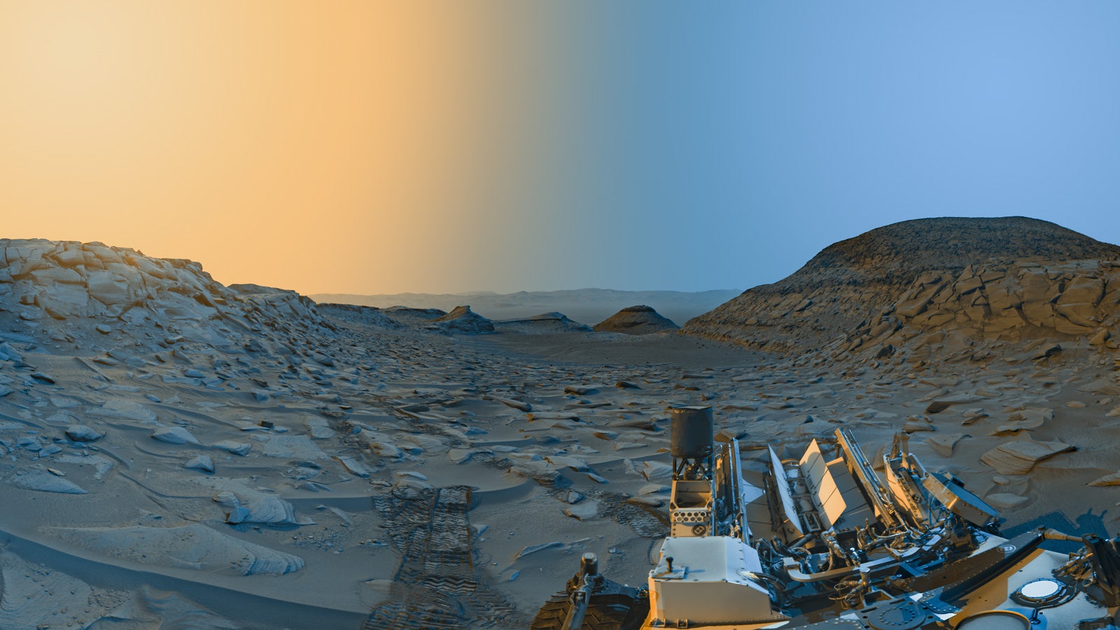 Curiosity’s colorized view of Marker Band Valley on Mars.