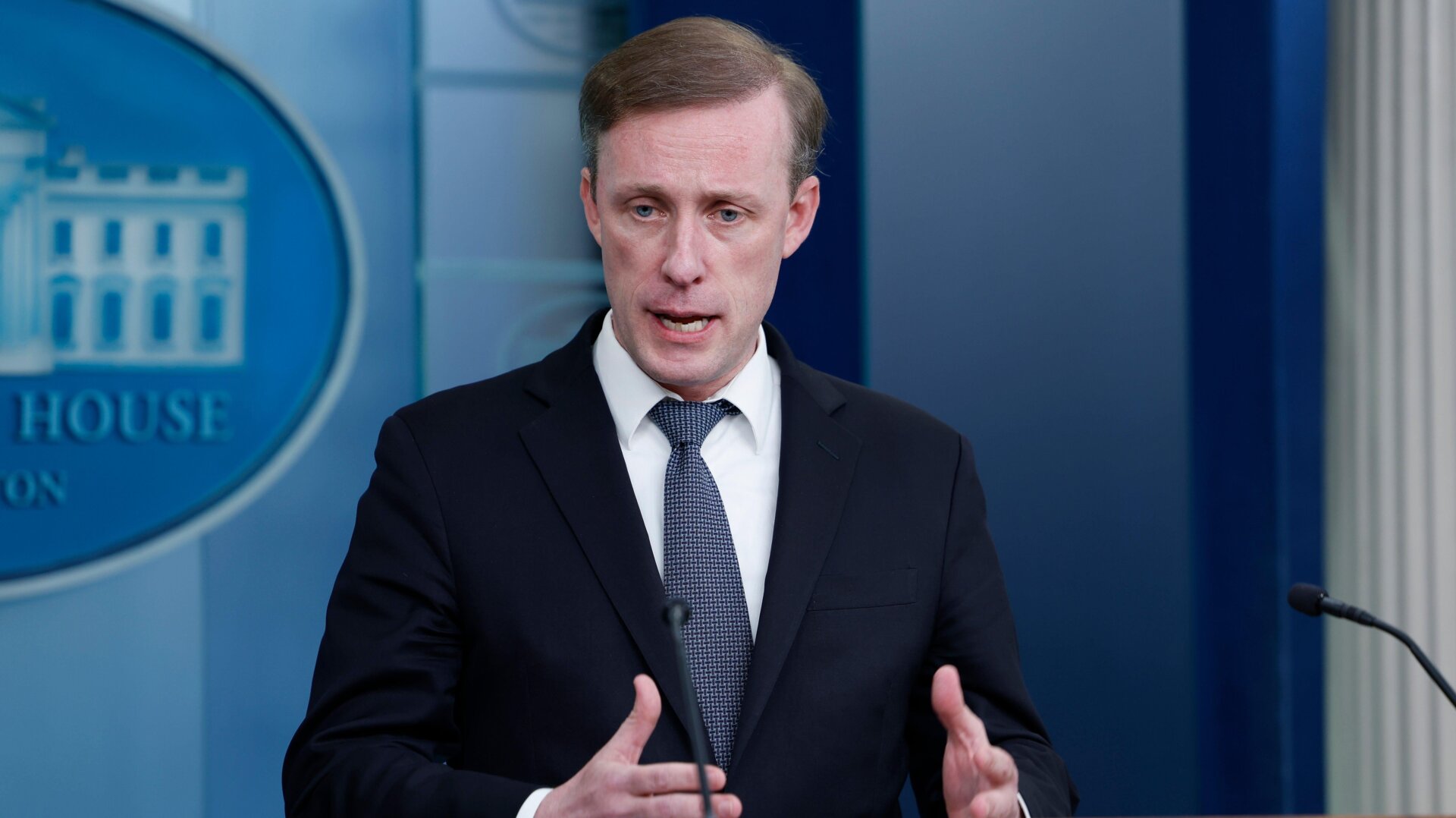 National Security Advisor Jake Sullivan speaks at the White House on  February 14, 2024, in Washington, DC.