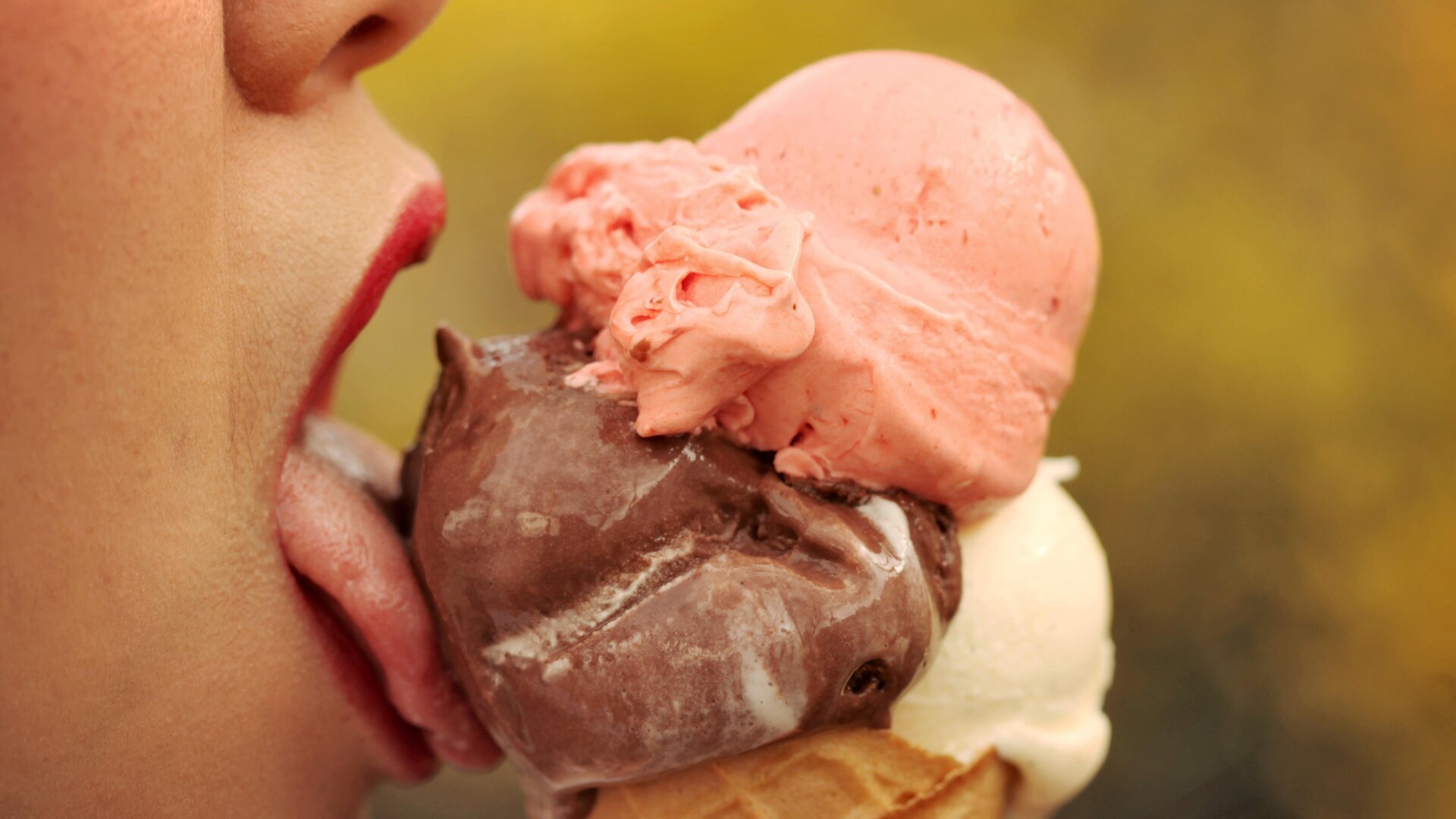 A woman eating ice cream in the city of Mainz, Germany on April 15, 2013.