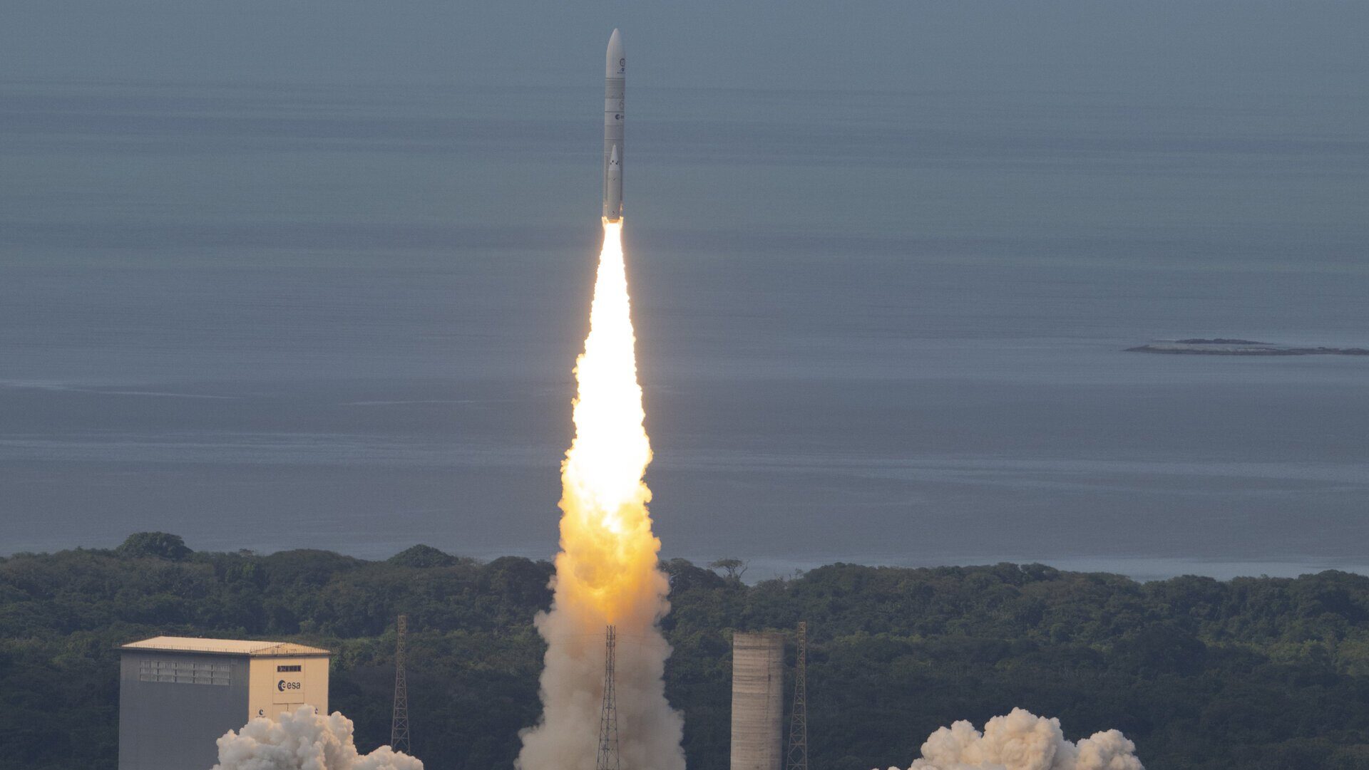 The Ariane 6 rocket launching from the European Spaceport in French Guiana