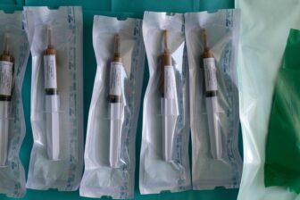 Syringes mixed with stool being used for a fecal microbiota transplant.