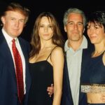 Donald Trump and his girlfriend (and future wife), former model Melania Knauss, financier (and future convicted sex offender) Jeffrey Epstein, and British socialite Ghislaine Maxwell pose together at the Mar-a-Lago club, Palm Beach, Florida, February 12, 2000.
