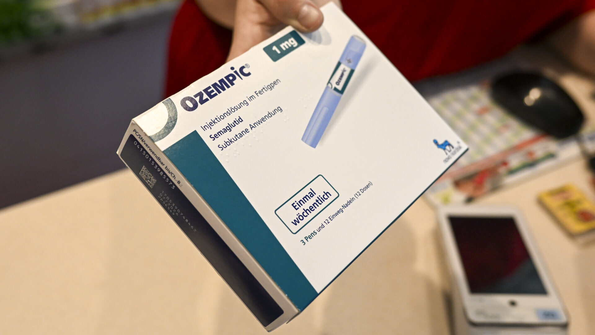 A container of Ozempic being sold at a pharmacy in Berlin, Germany