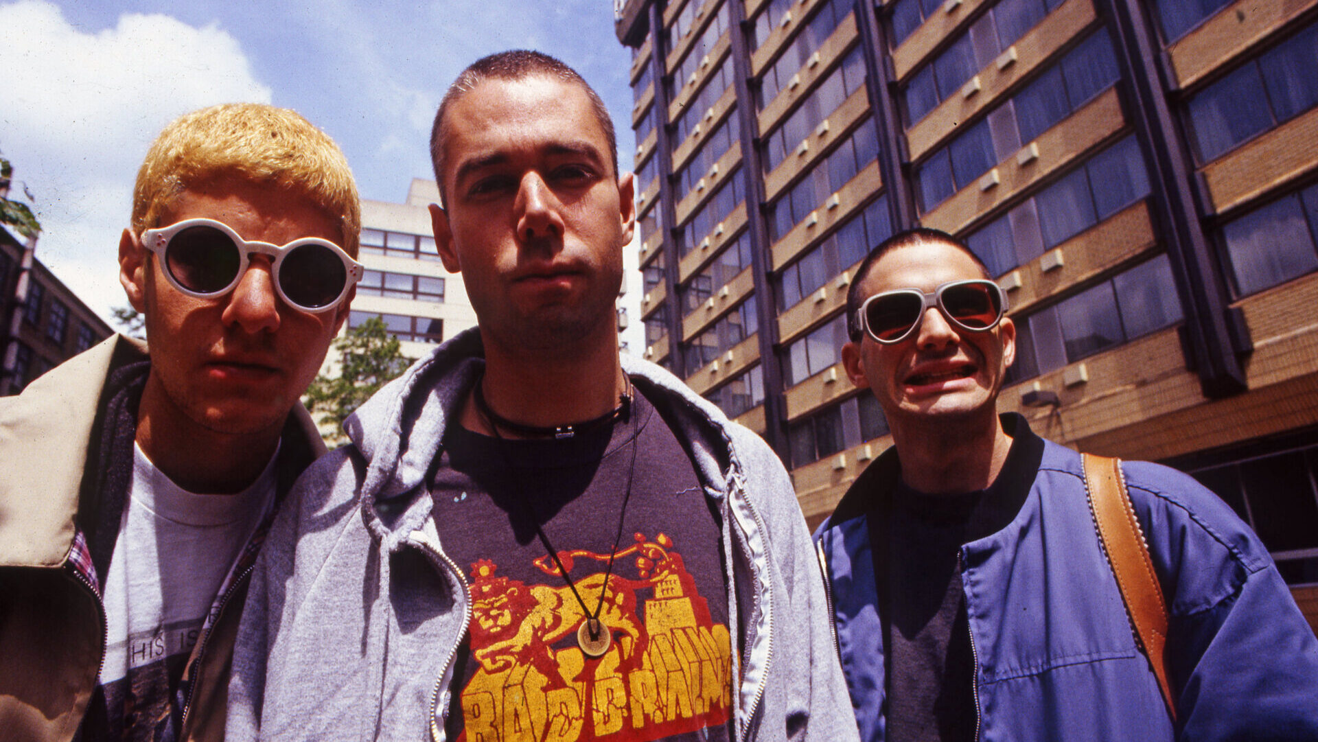 Mike D (Michael Diamond), MCA (Adam Yauch) and Ad-Rock (Adam Horowitz) of the Beastie Boys, group portrait, London, 1993.