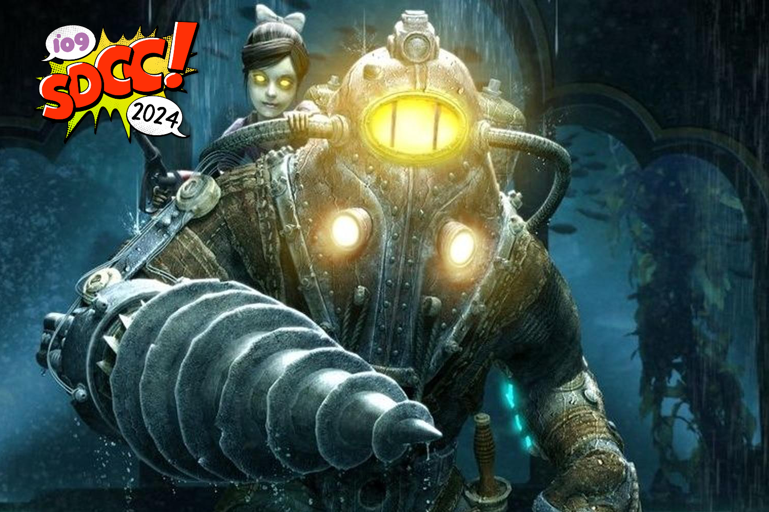 A Big Daddy and Little Sister in key art for 2010's BioShock 2.