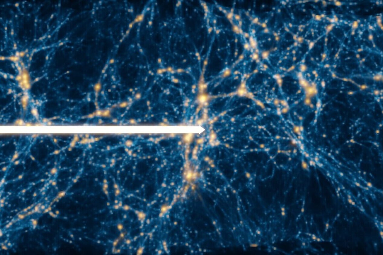 An artist's imaging of a photon's path through intergalactic gas.