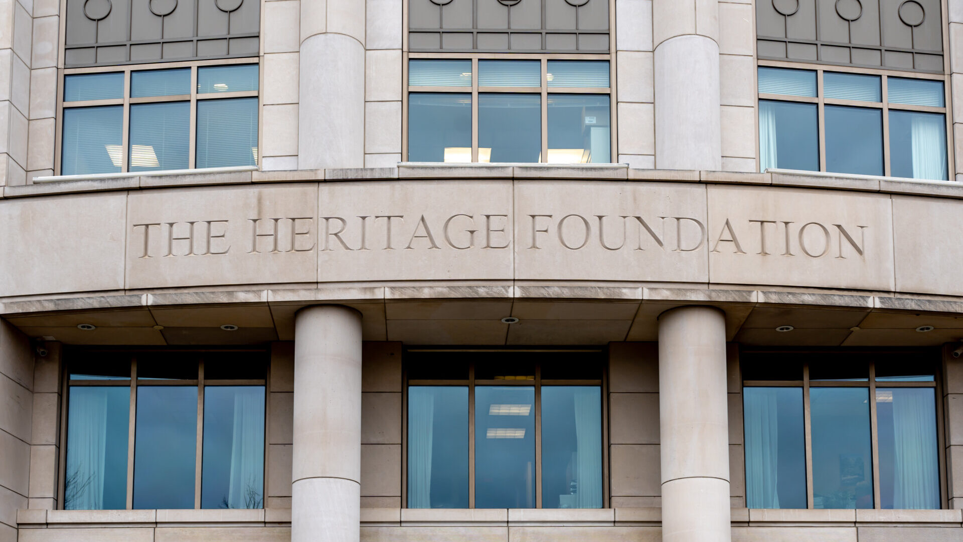 Washington, DC, USA- January 13, 2020: Heritage Foundation sign on the building in Washington, D.C.