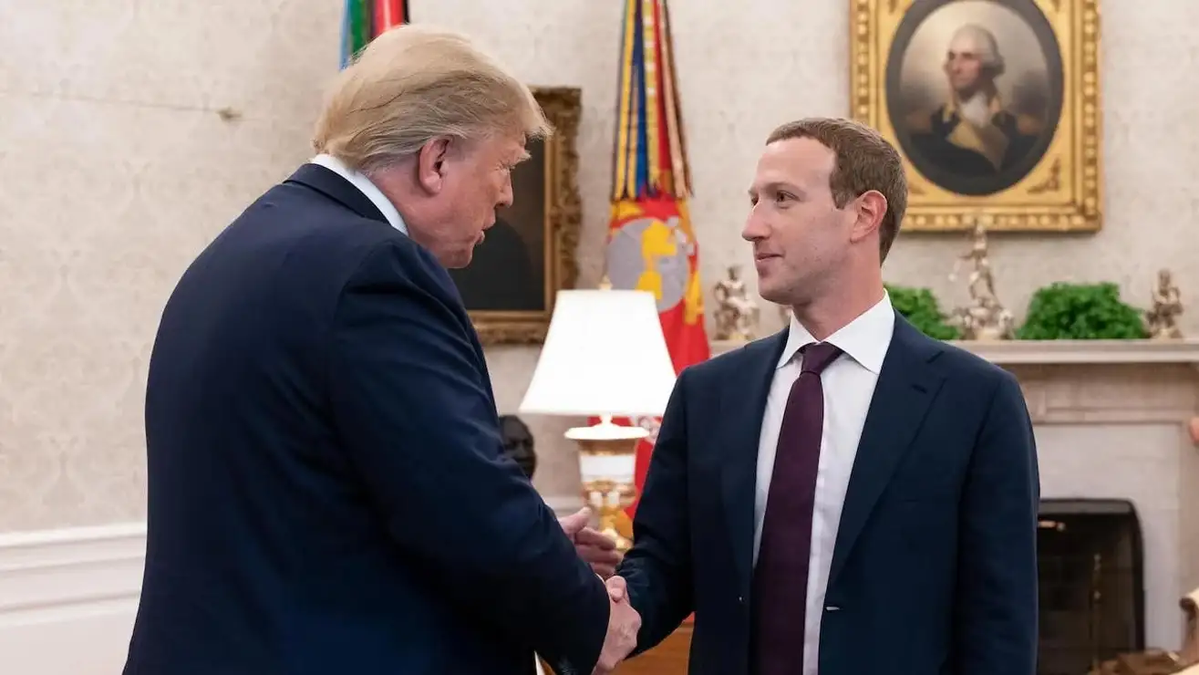 Donald Trump meets with Meta CEO Mark Zuckerberg (right) in the Oval Office of the White House on September 19, 2019.