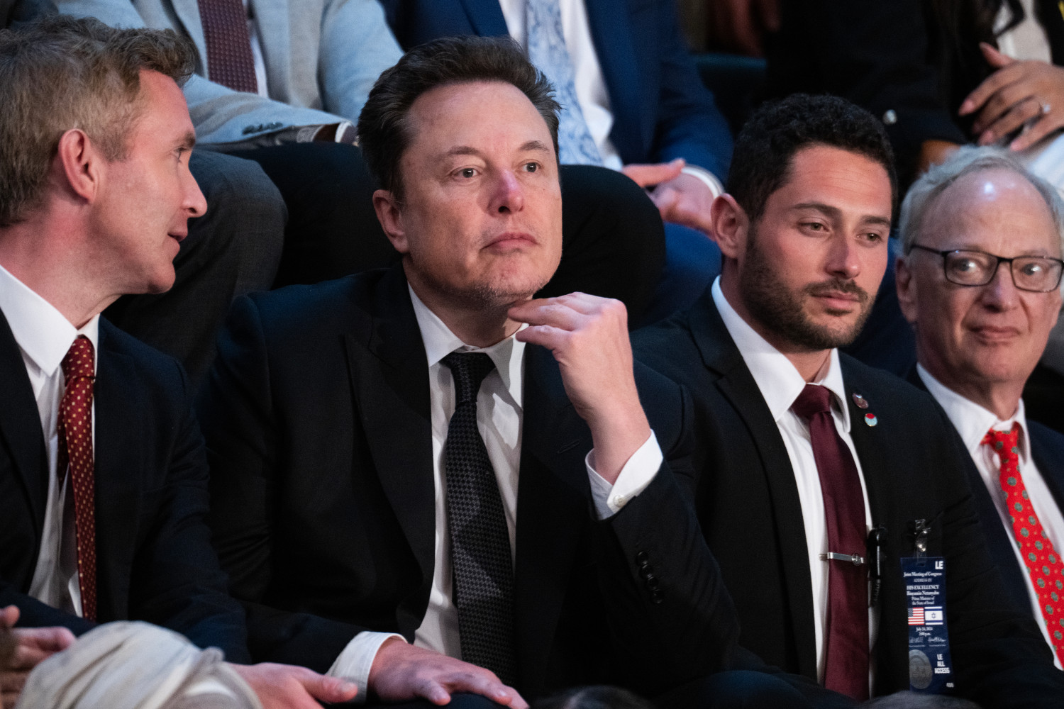 Elon Musk is seen during Israeli Prime Minister Benjamin Netanyahu's address to a joint meeting of Congress in the House chamber of the U.S. Capitol on Wednesday, July 24, 2024.