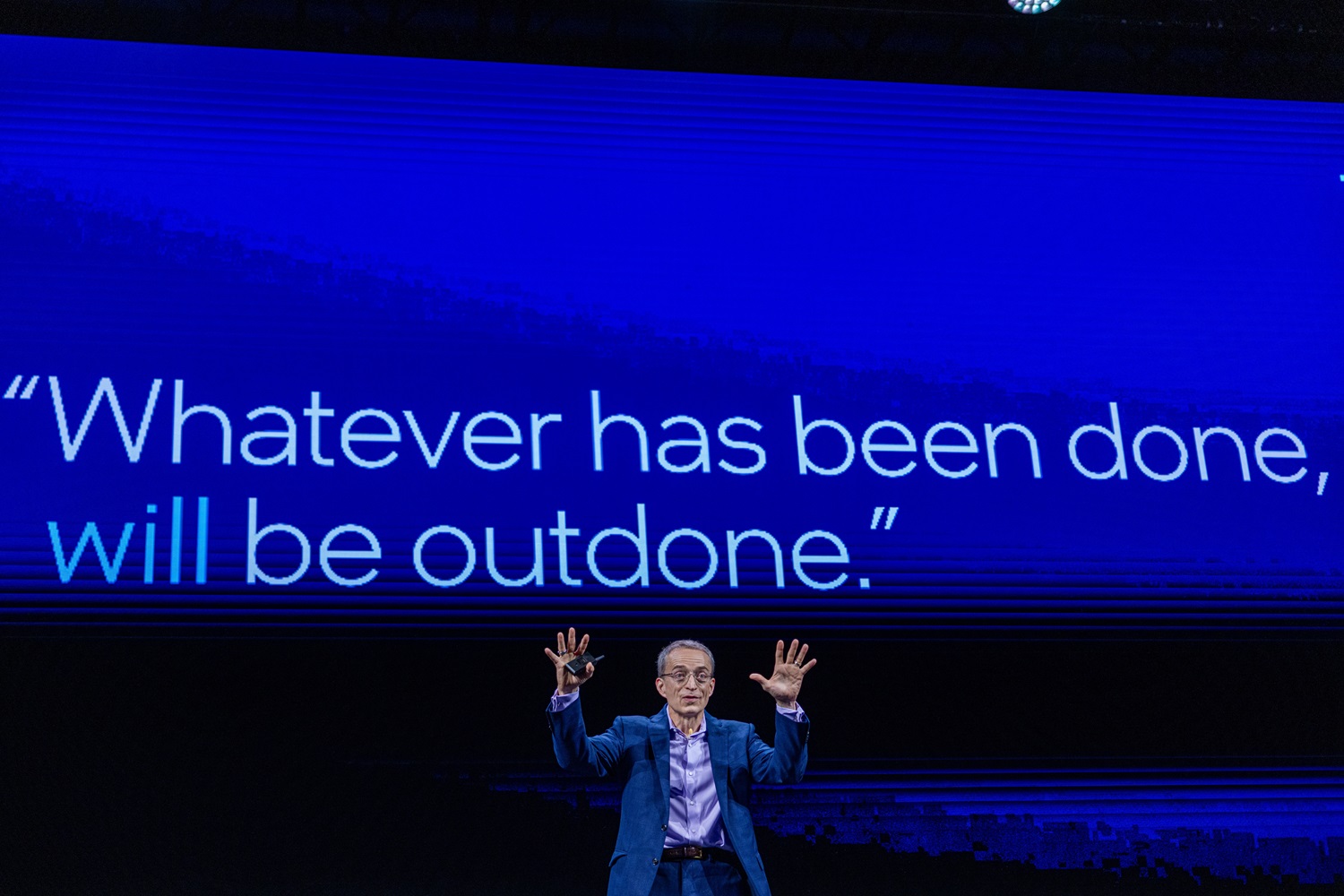 Pat Gelsinger, chief executive officer of Intel Corp., speaks during the Computex conference in Taipei, Taiwan, on Tuesday, June 4, 2024. Gelsinger took the stage at the Computex show in Taiwan to talk about new products he expects will help turn back the tide of share losses to peers, including AI leader Nvidia Corp.