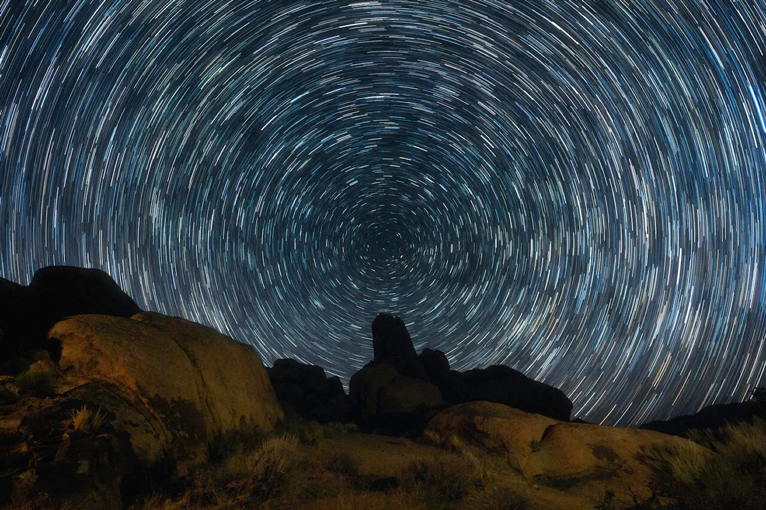 The night sky with Polaris in the center