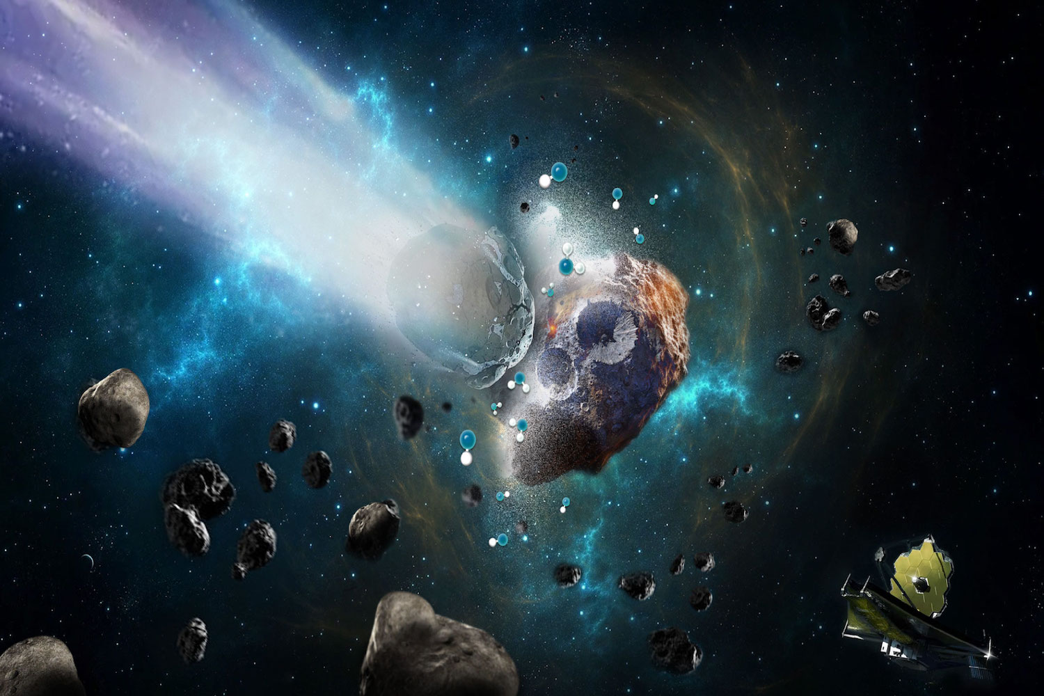 Image of Psyche asteroid colliding with another asteroid