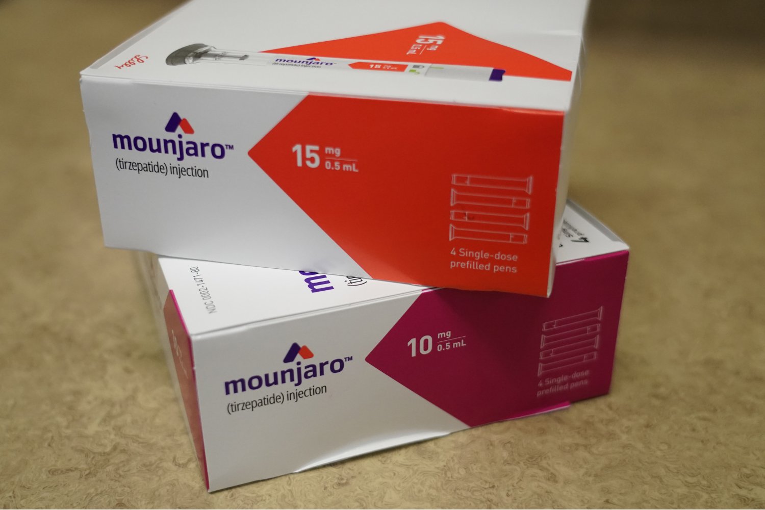 Boxes of diabetes medication Mounjaro, containing active ingredient tirzepatide.