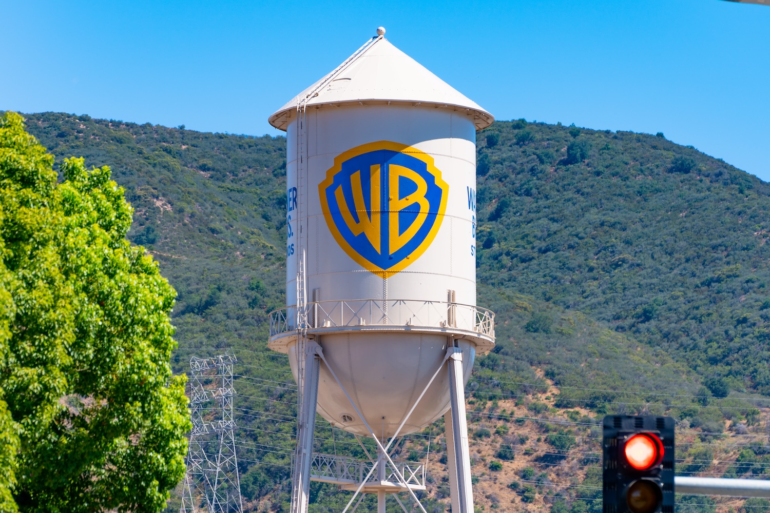 The Warner Bros water tower on the Warner Brothers studio lot on June 24, 2022 in Burbank, California.