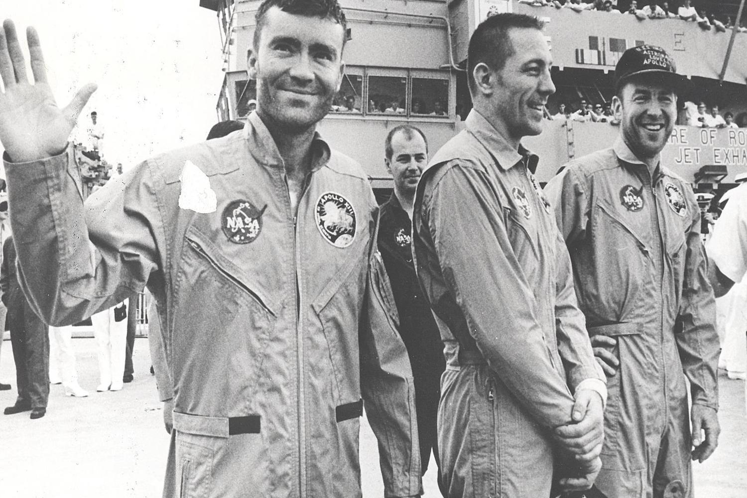 Photo of Apollo 13 astronauts after returning to Earth.