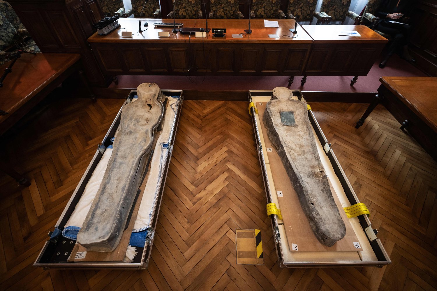 The lead coffins in a 2022 press conference.