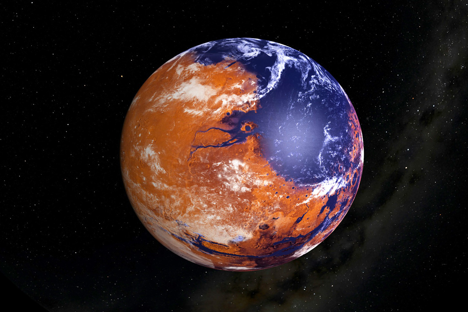 Conceptual image of Mars with ocean.