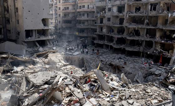 A suburb of southern Beirut lies in ruins after being targeted by airstrikes.