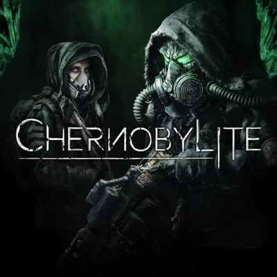 Arte guía de Chernobylite que muestra a personajes con máscaras de gas.