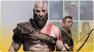 PS Plus-Werbebilder mit Key-Art zu God of War.