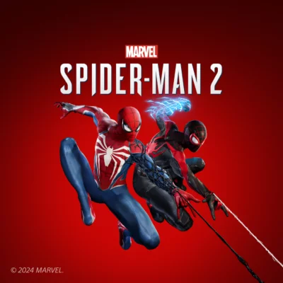 Diseño de la portada de Spider-Man 2 que muestra a Spiderman y a Miles Morales