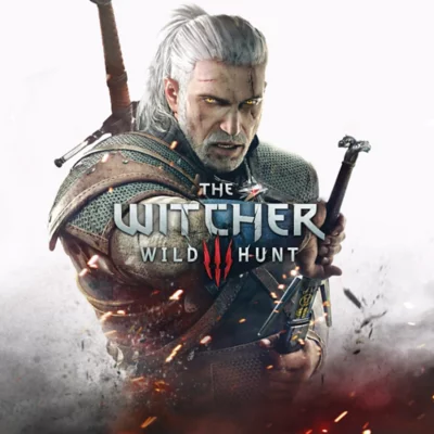 Arte guía de The Witcher 3: Wild Hunt que muestra a un personaje con armadura empuñando una espada.