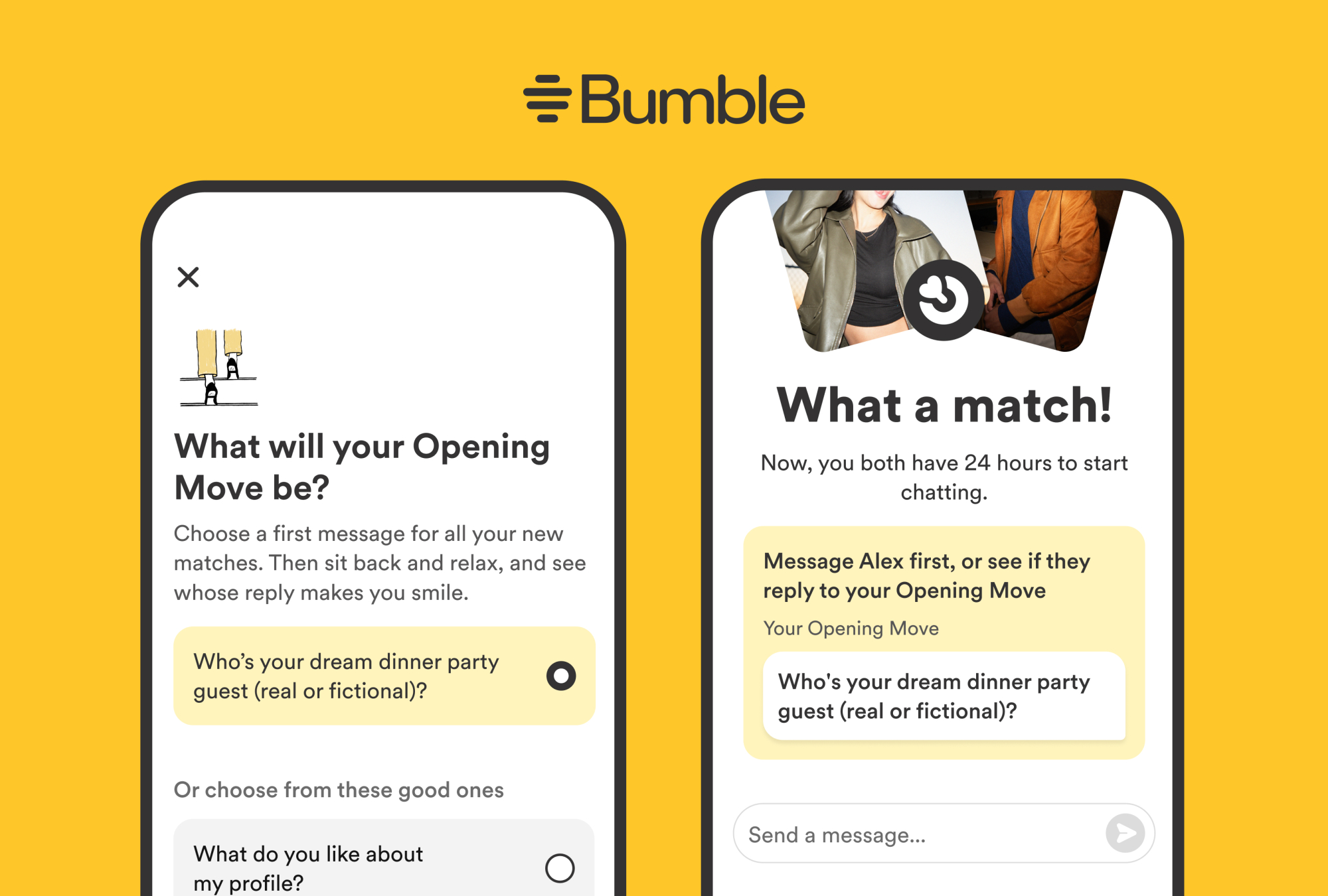 screenshot of bumble opening moves feature