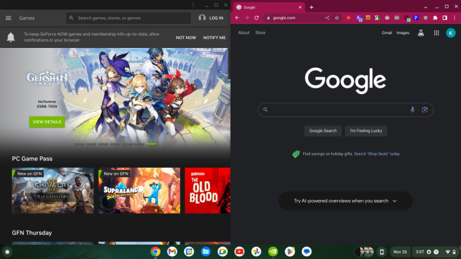 Split-screen mode on a Chromebook