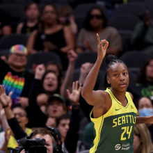 Jewell Loyd of the Seattle Storm celebrates