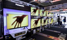 Wall of 4K TVs at store in Japan